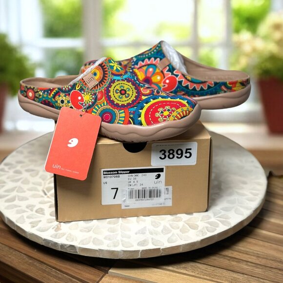 UIN Blossom Slipper Canvas Mules Colorful Comfort Walking Shoe Art Travel Size 7 - Picture 6 of 12